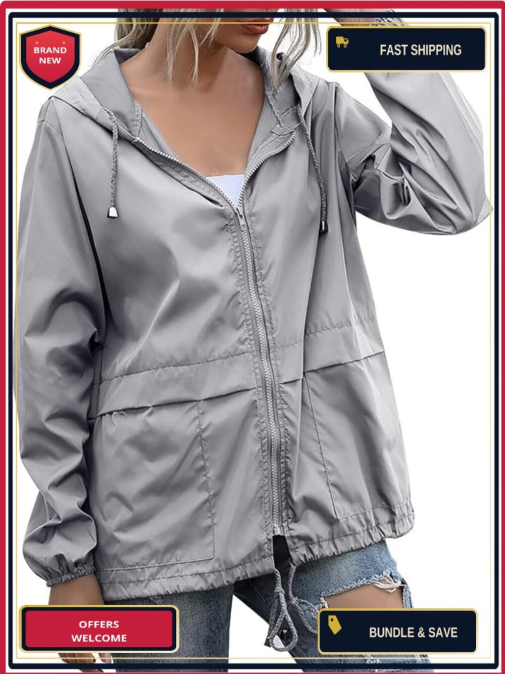 Women's Waterproof Hooded Rain Jacket Windbreaker Lightweight